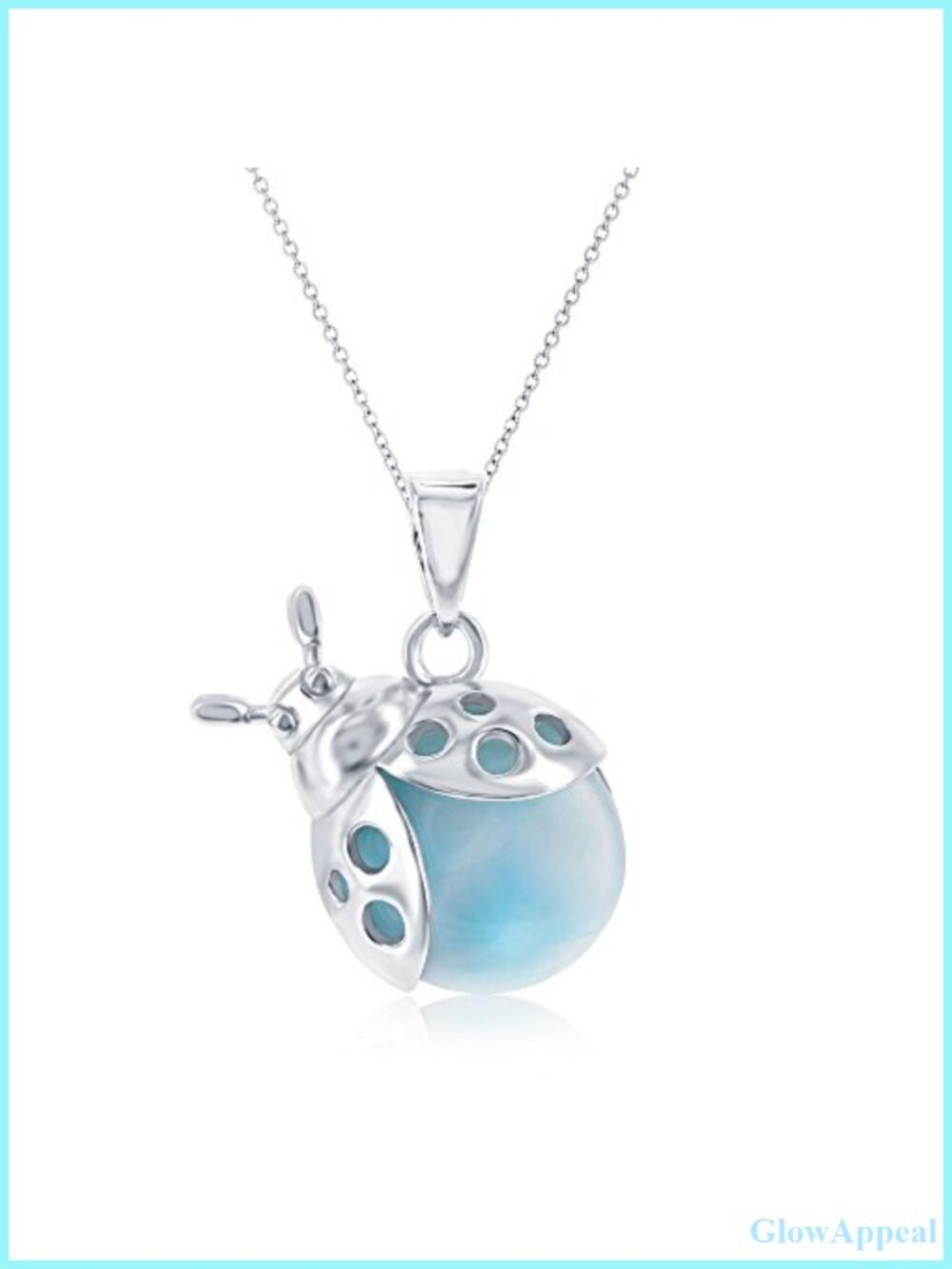 Sterling Silver Natural Larimar Ladybug Pendant Necklace 18 Inch